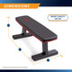 The Marcy SB-10510 Flat Bench is 16.5 inches tall, 43 inches long, and 19 inches wide